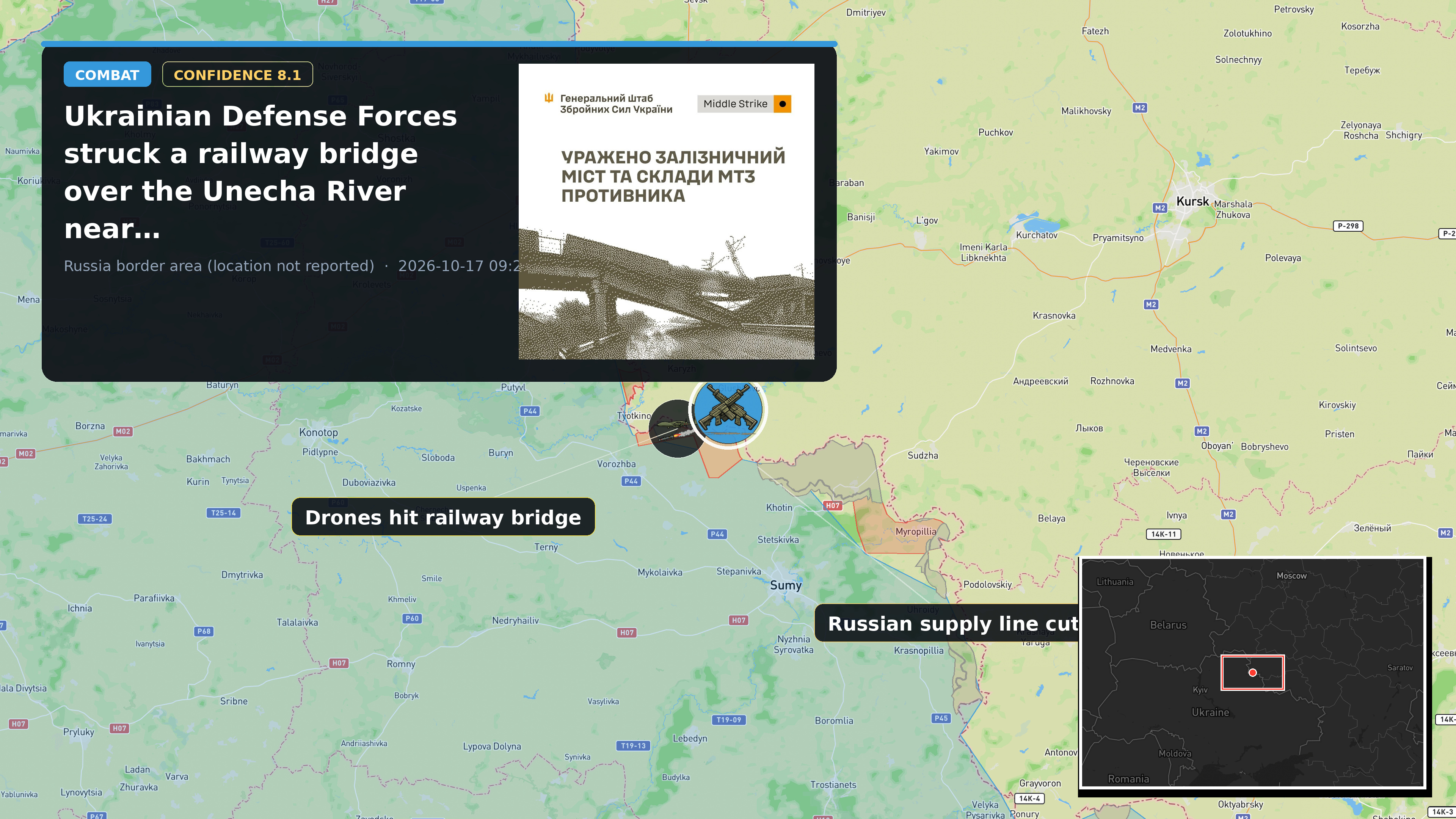 Russia border area (location not reported) — annotated map