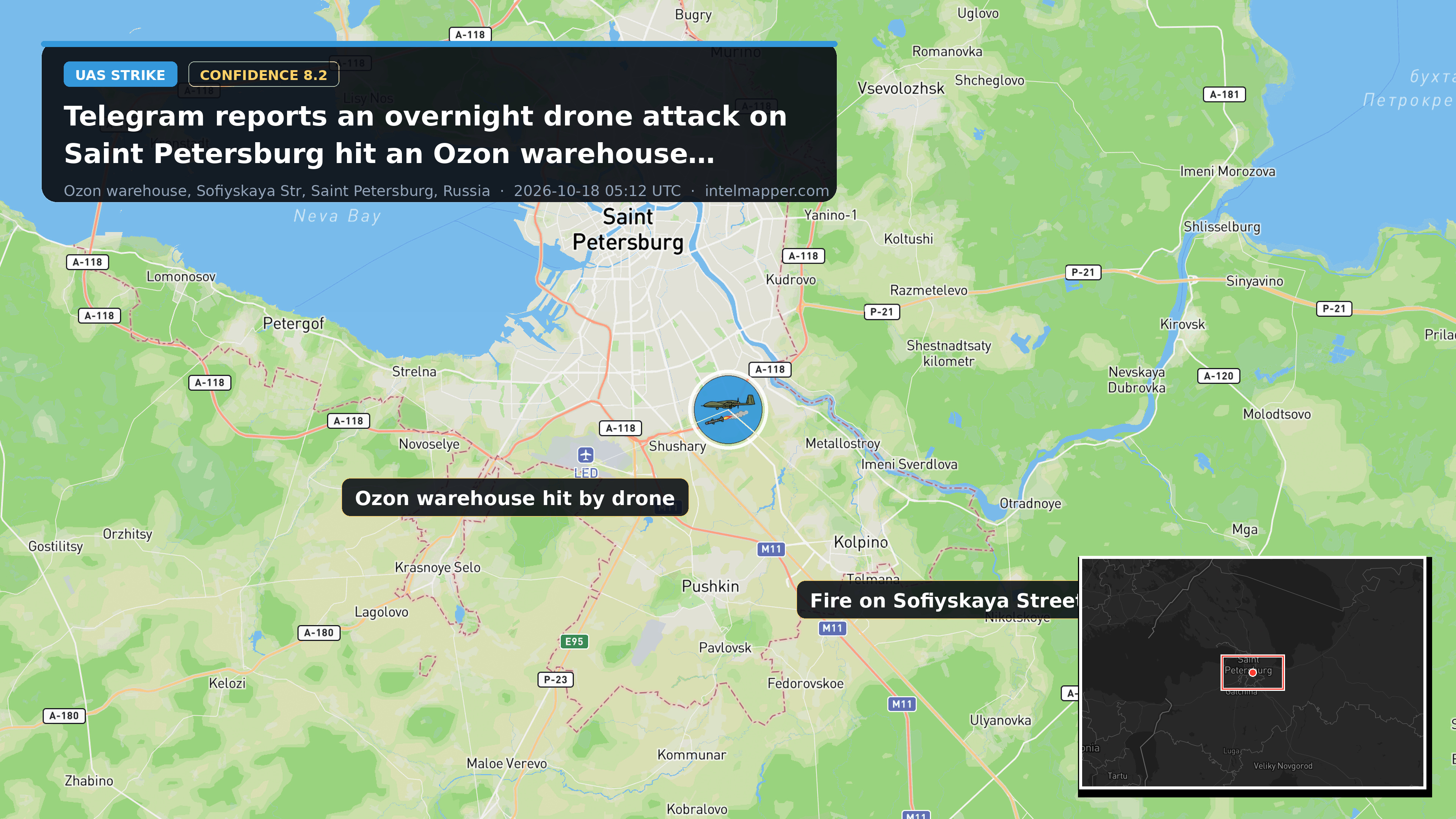 Ozon warehouse, Sofiyskaya Str, Saint Petersburg, Russia — annotated map
