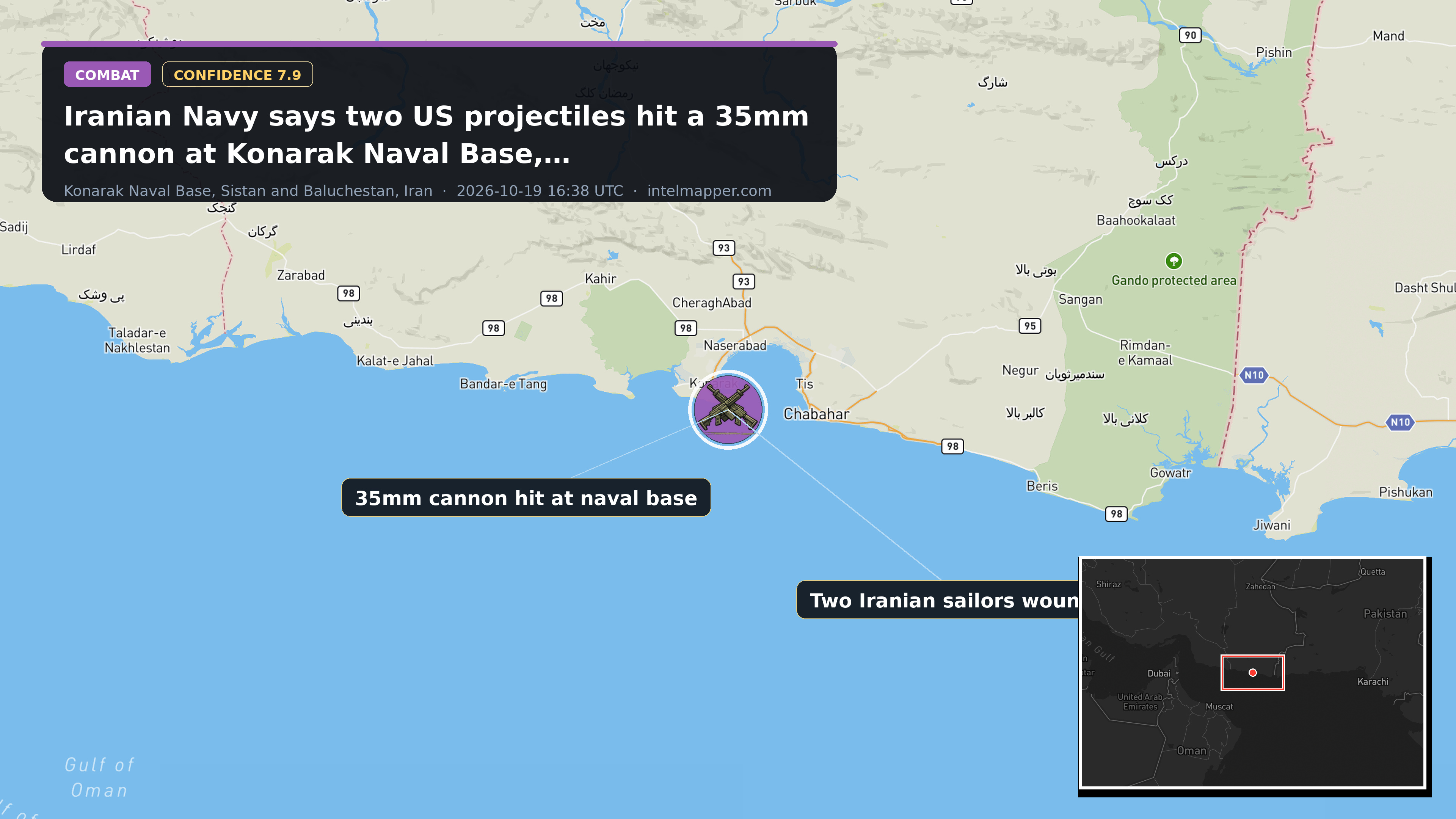 Konarak Naval Base, Sistan and Baluchestan, Iran — annotated map