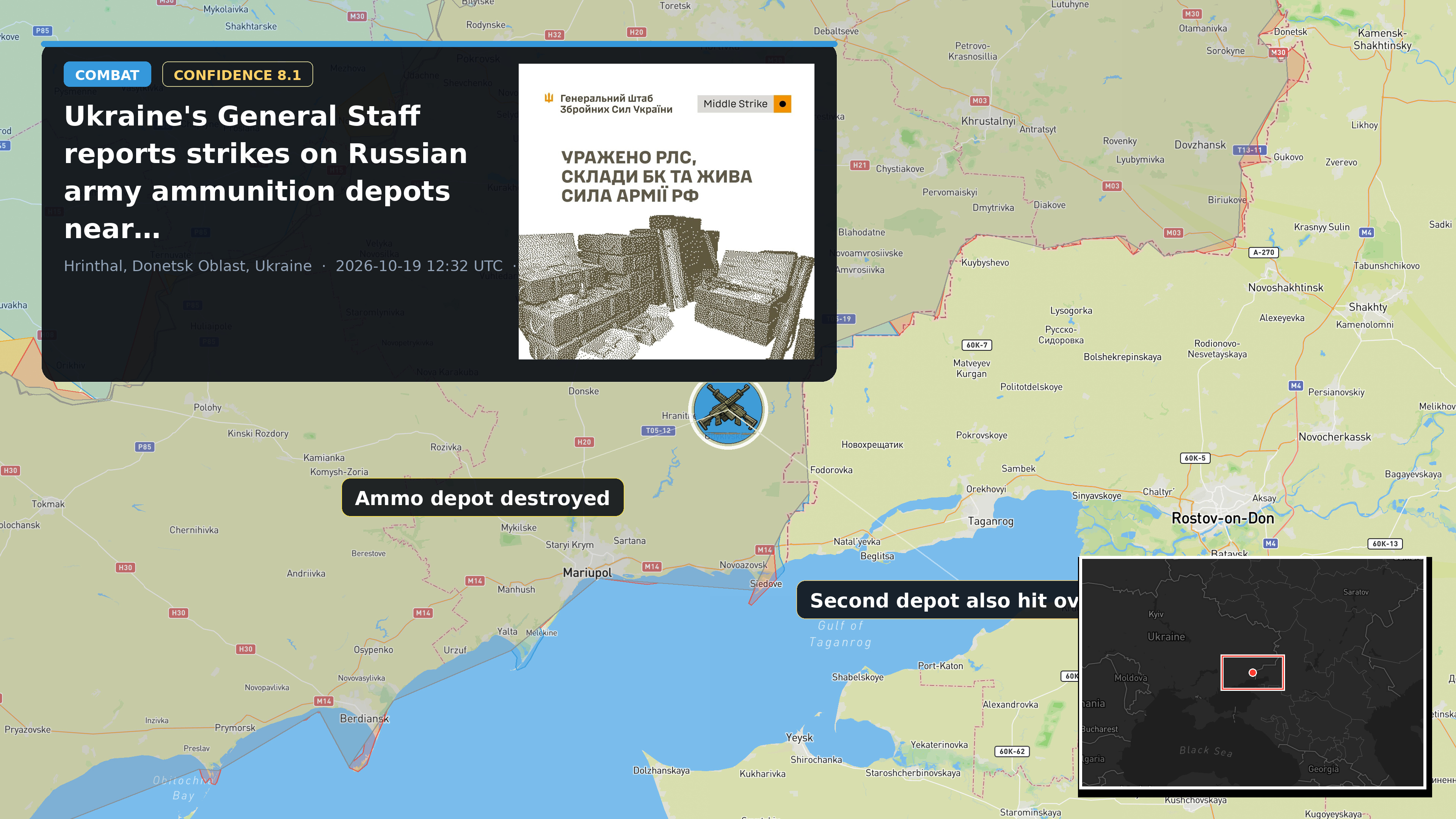 Hrinthal, Donetsk Oblast, Ukraine — annotated map