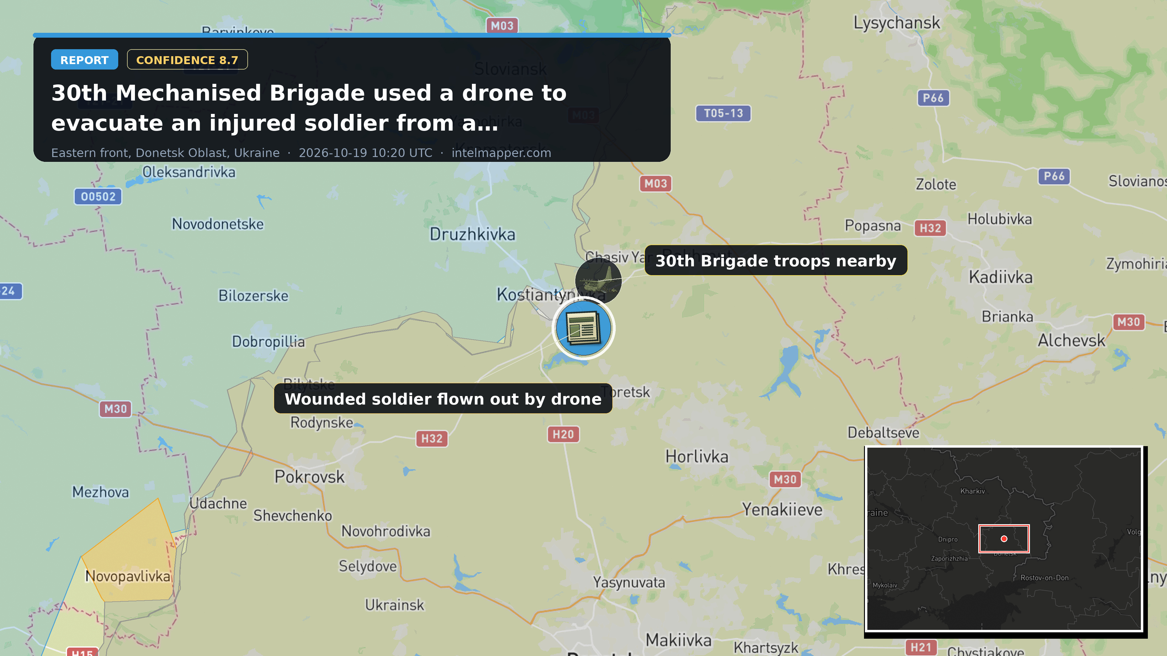 Eastern front, Donetsk Oblast, Ukraine — annotated map